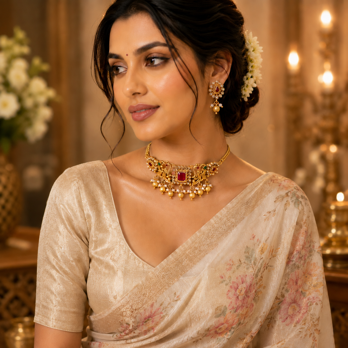 Maharani Ruby Heritage Neck Choker Set