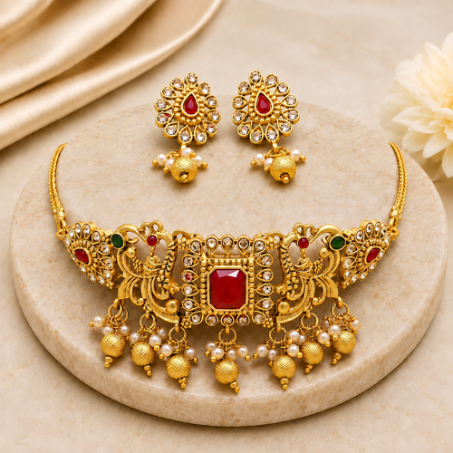 Maharani Ruby Heritage Neck Choker Set