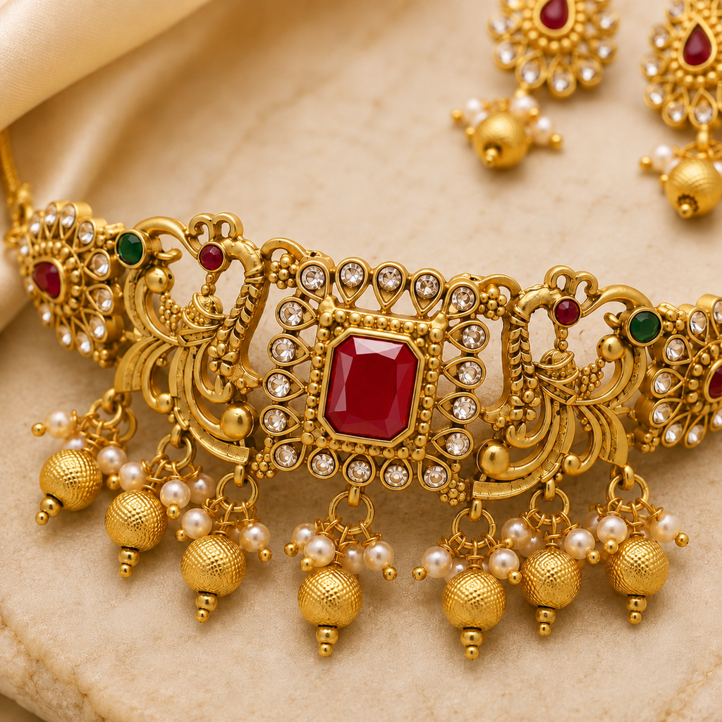 Maharani Ruby Heritage Neck Choker Set