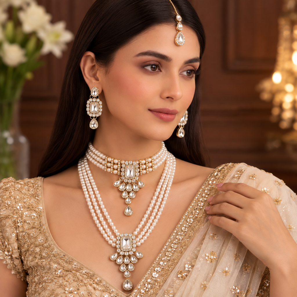 Rajvanshi Pearl Kundan Jewellery Set
