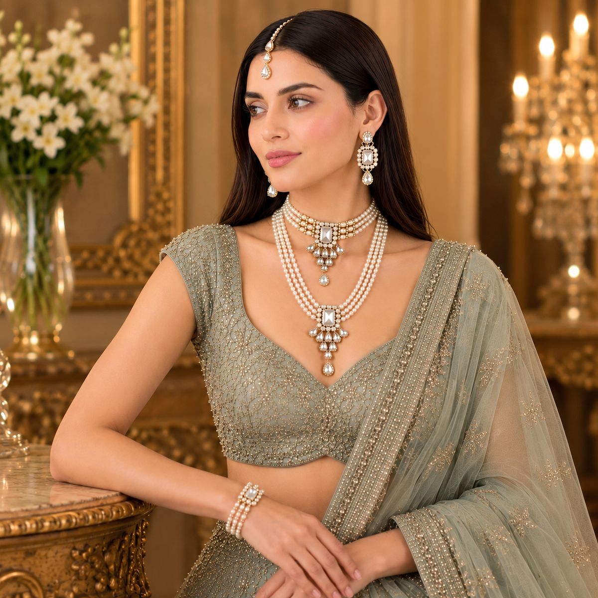 Rajvanshi Pearl Kundan Jewellery Set