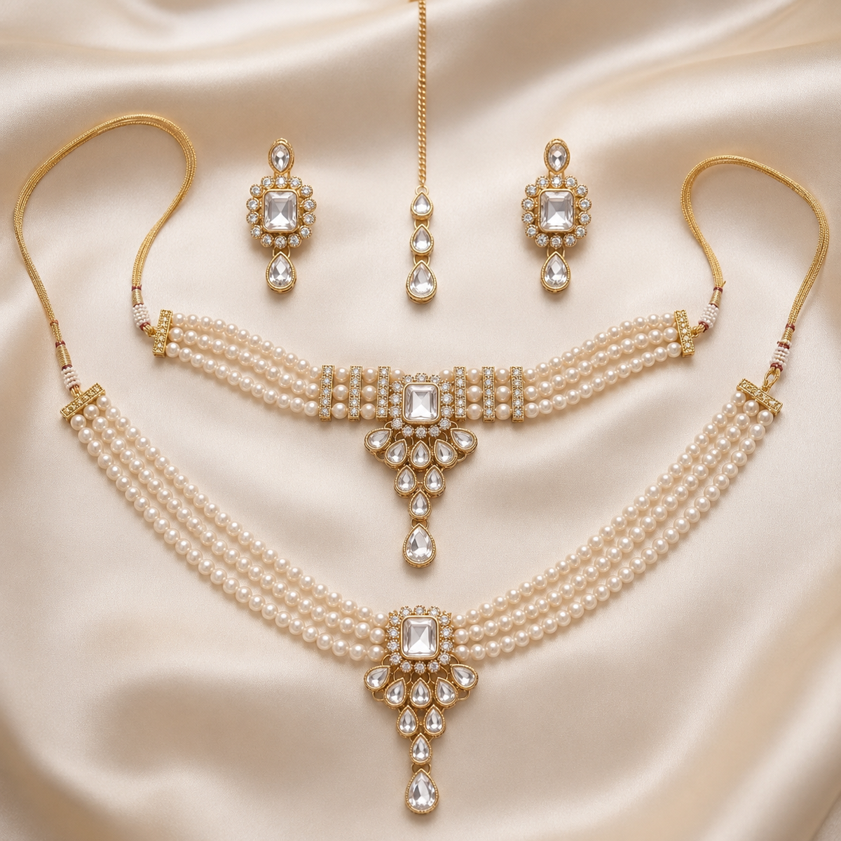 Rajvanshi Pearl Kundan Jewellery Set