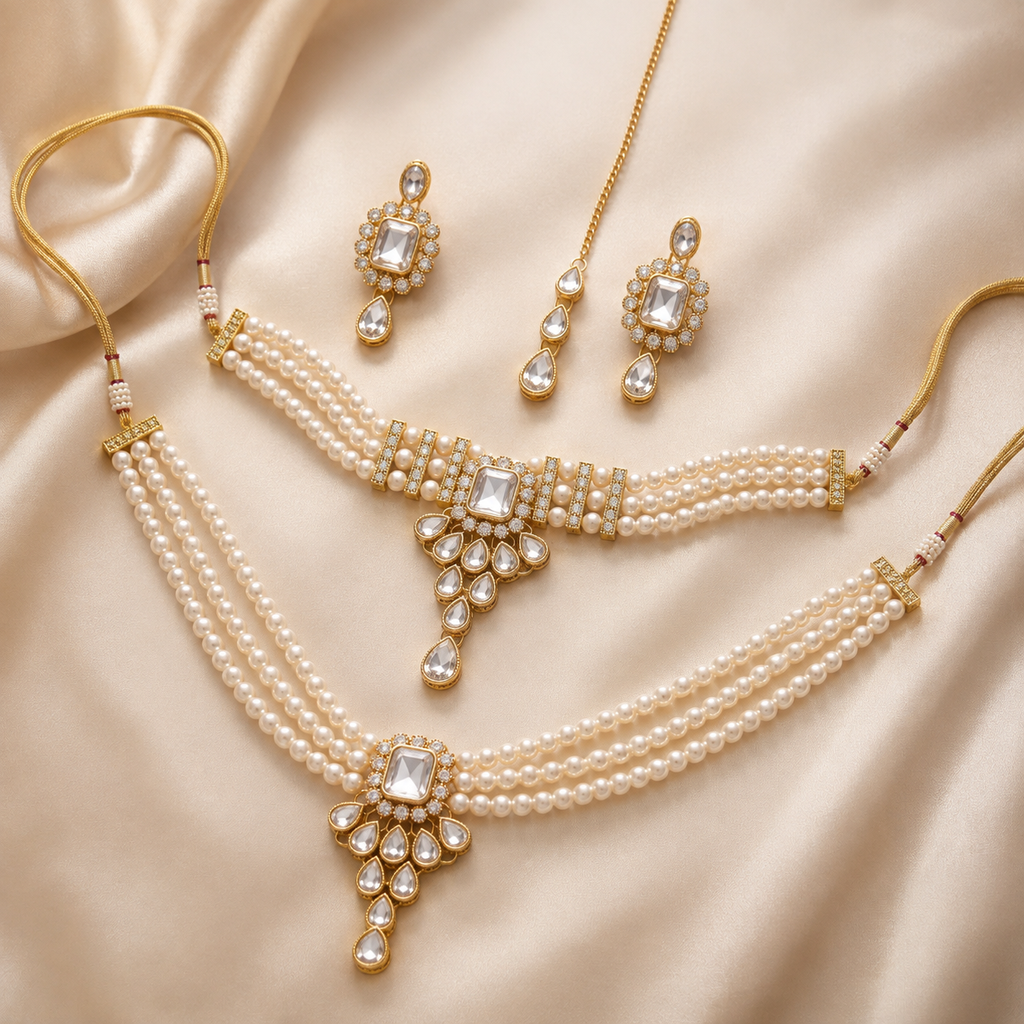 Rajvanshi Pearl Kundan Jewellery Set