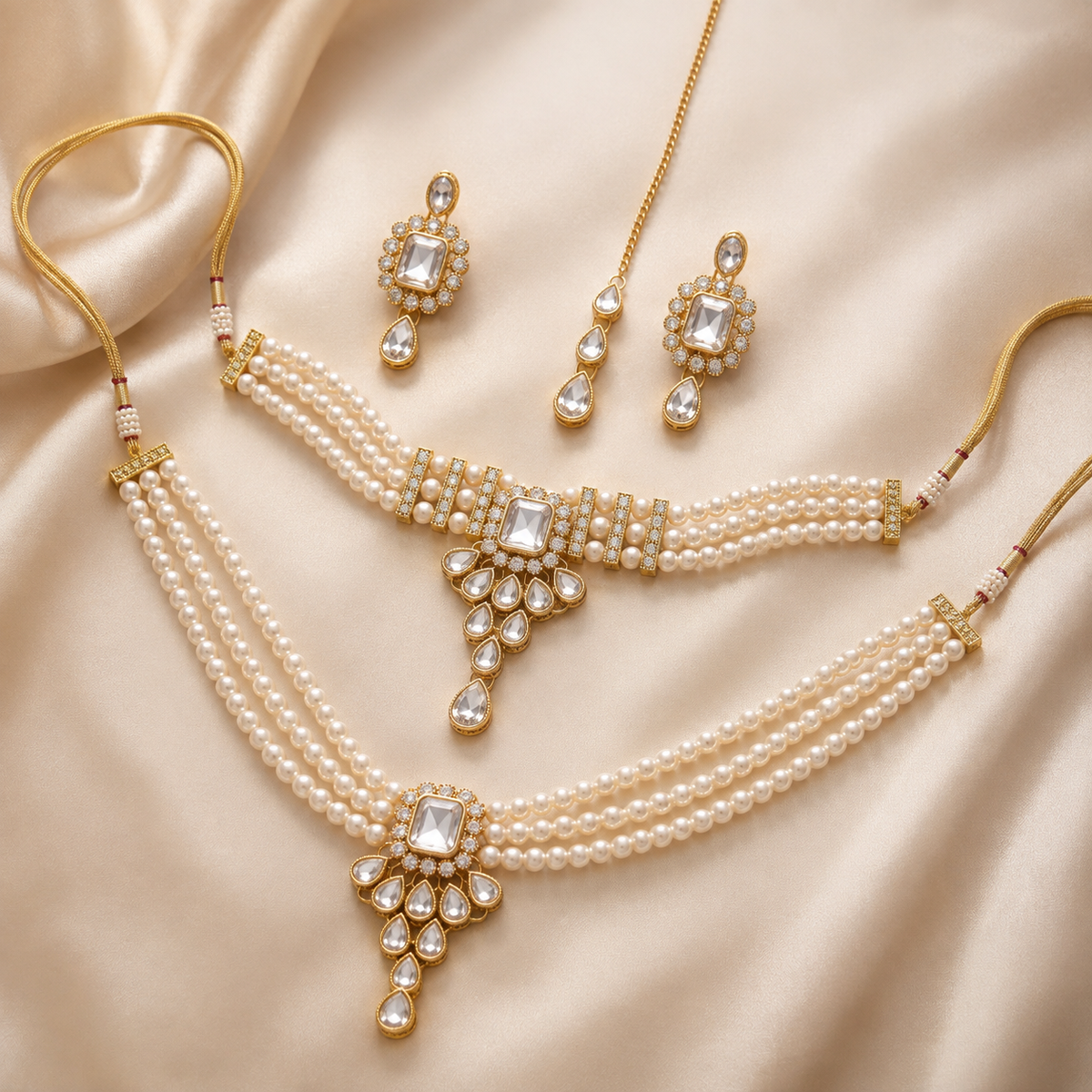 Rajvanshi Pearl Kundan Jewellery Set