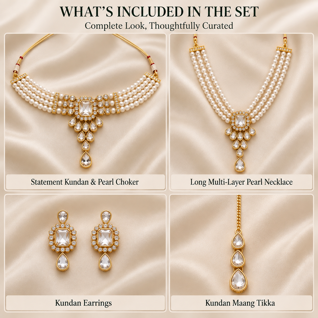 Rajvanshi Pearl Kundan Jewellery Set