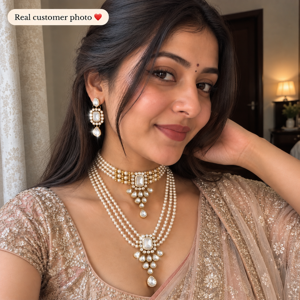 Rajvanshi Pearl Kundan Jewellery Set