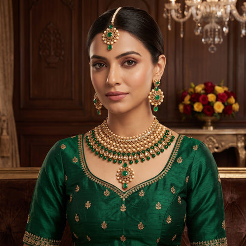 Maharani Emerald Pearl Bridal Choker Set