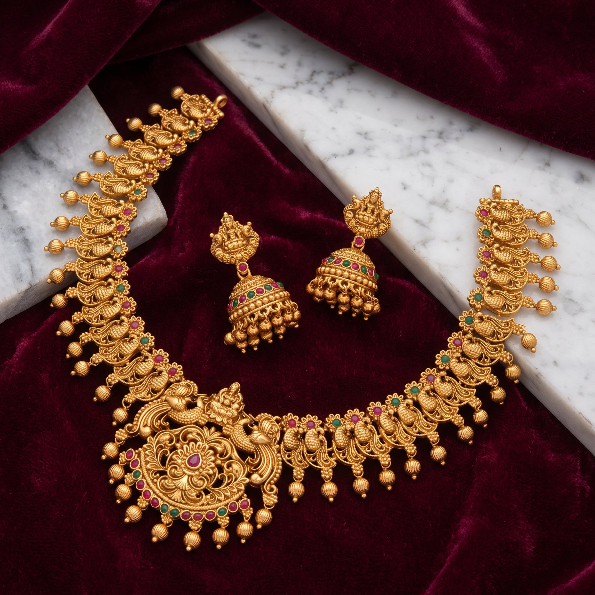 Rajsi Peacock Heritage Temple Necklace Set