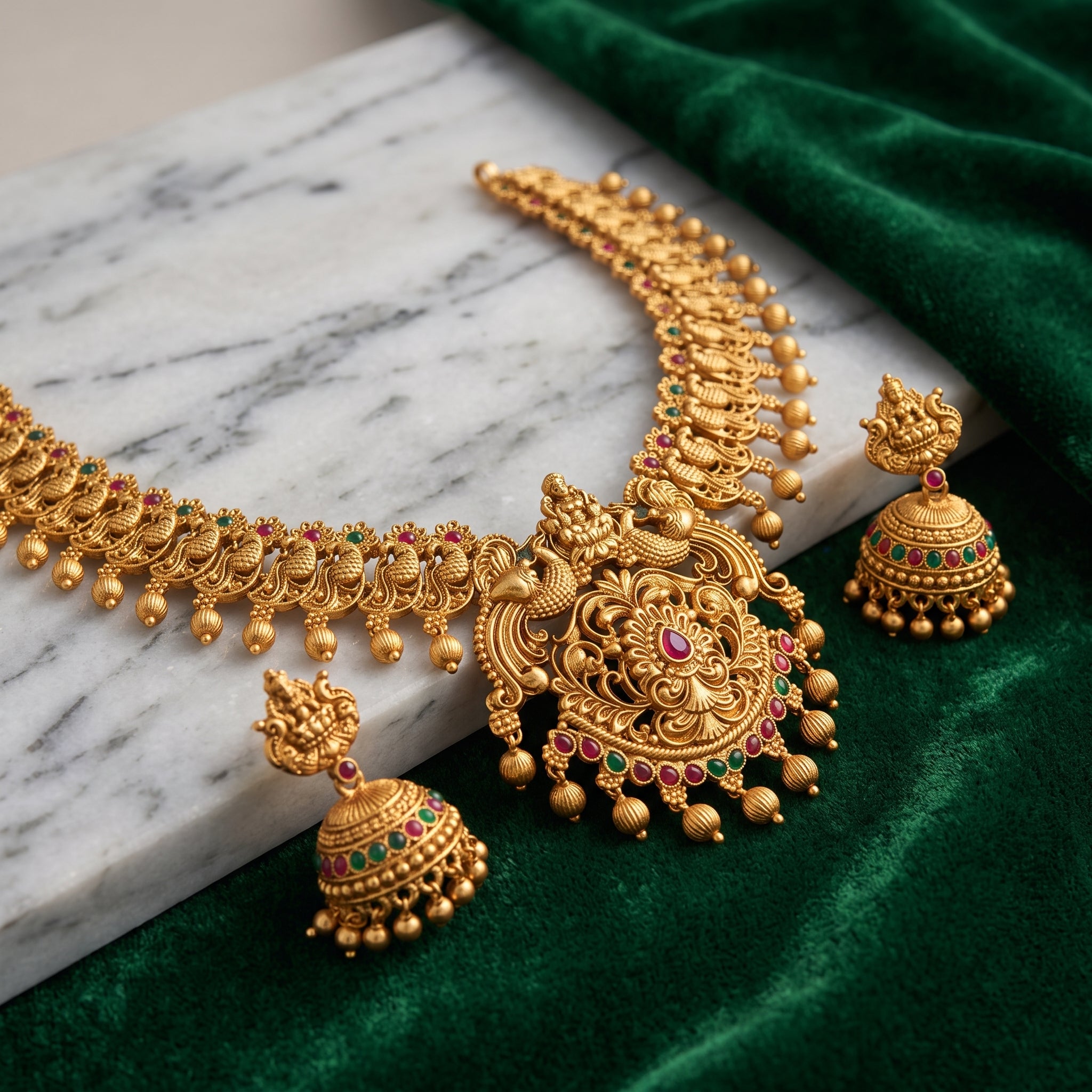 Rajsi Peacock Heritage Temple Necklace Set