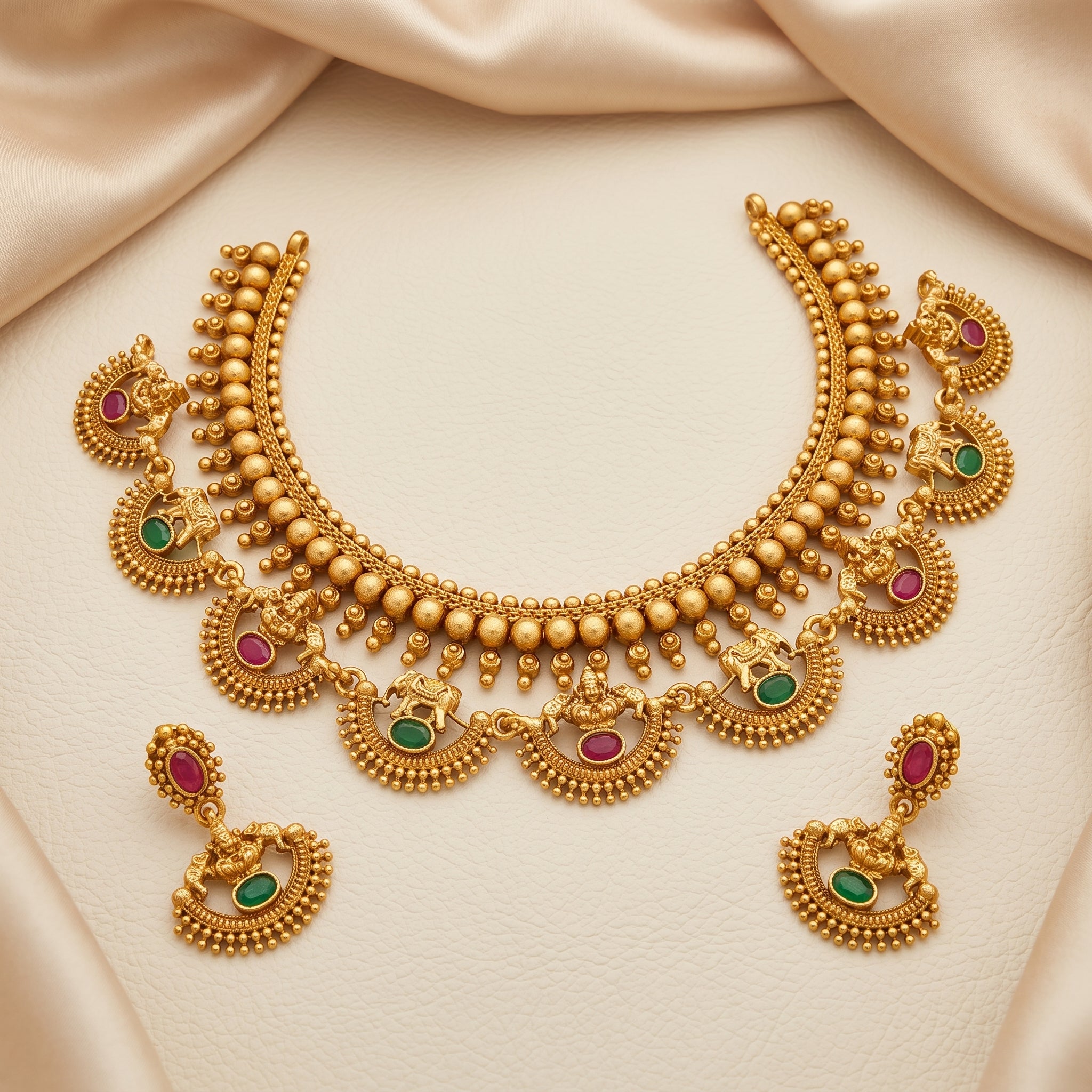 Maharani Ruby Heritage Temple Necklace Set