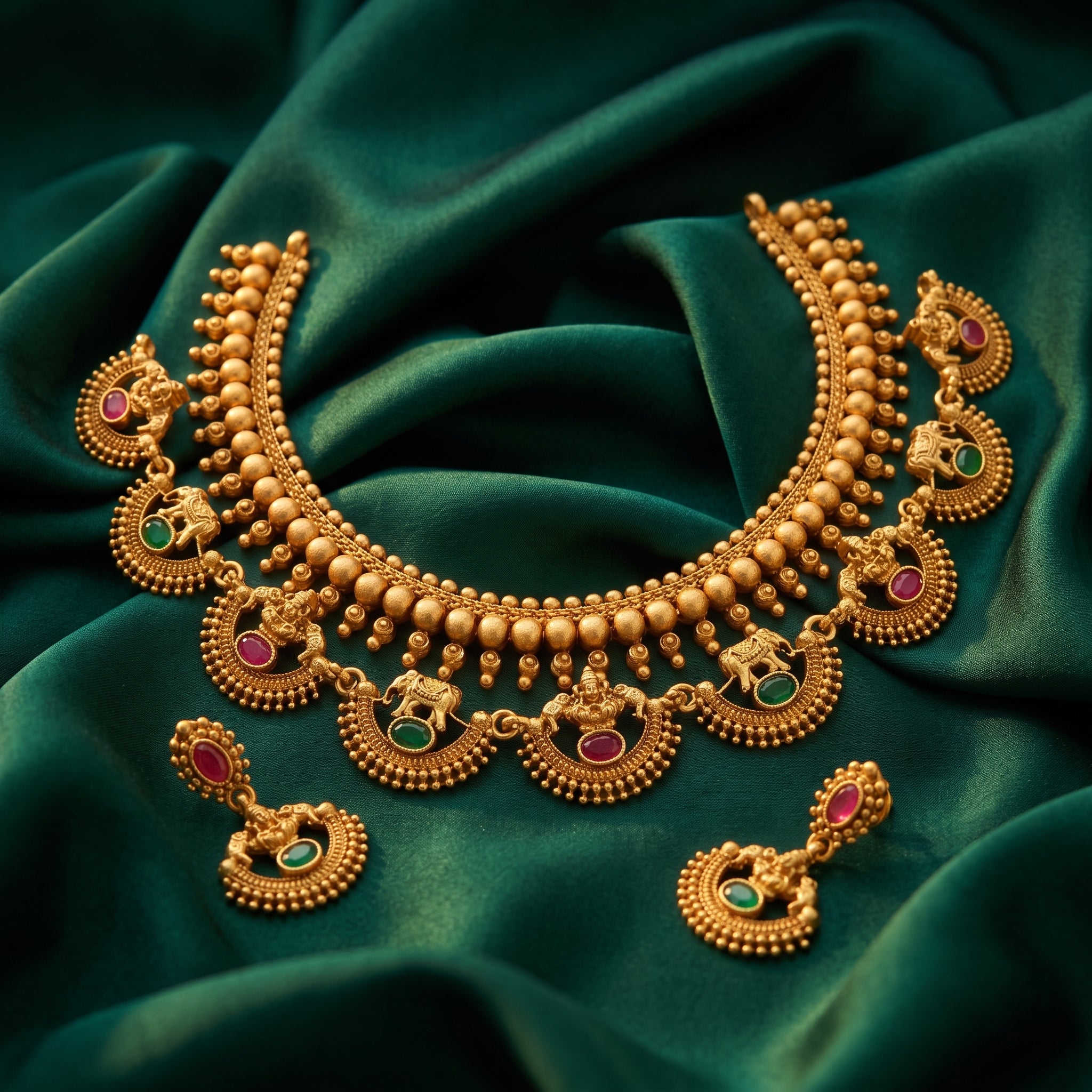 Maharani Ruby Heritage Temple Necklace Set