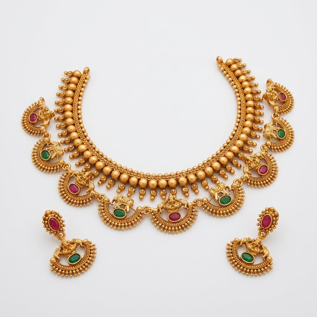 Maharani Ruby Heritage Temple Necklace Set