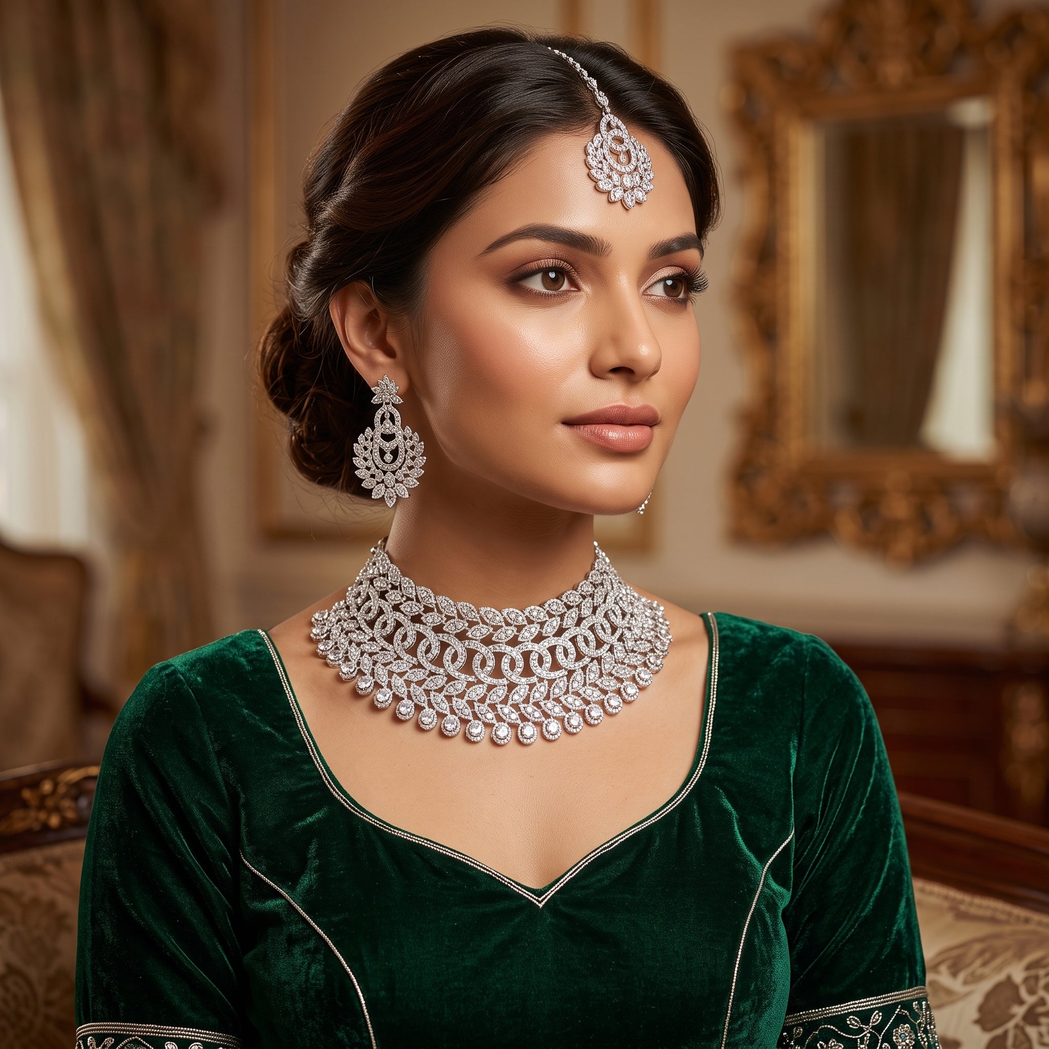 Aarohi Luxe American Diamond Bridal Choker Set