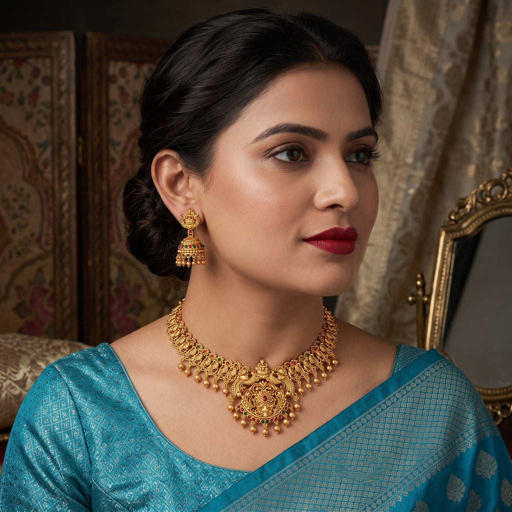 Rajsi Peacock Heritage Temple Necklace Set