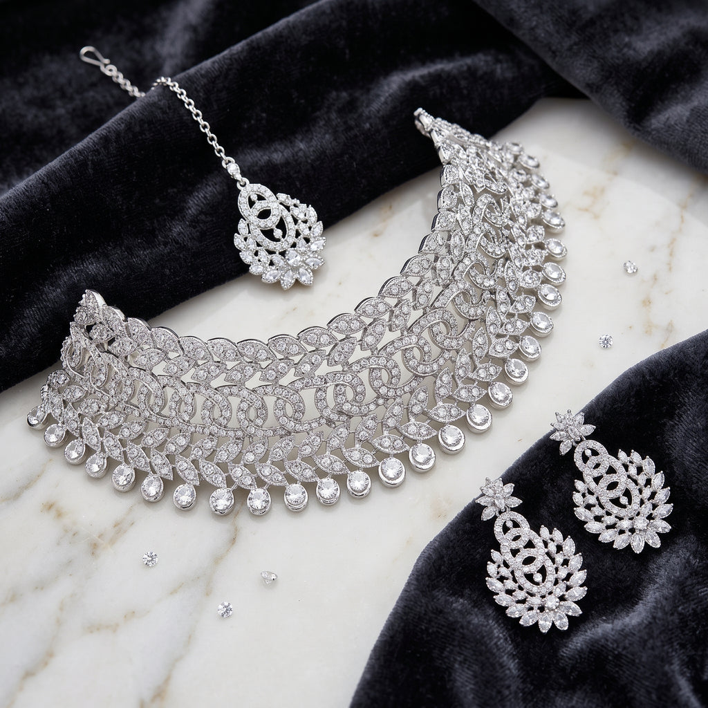 Aarohi Luxe American Diamond Bridal Choker Set