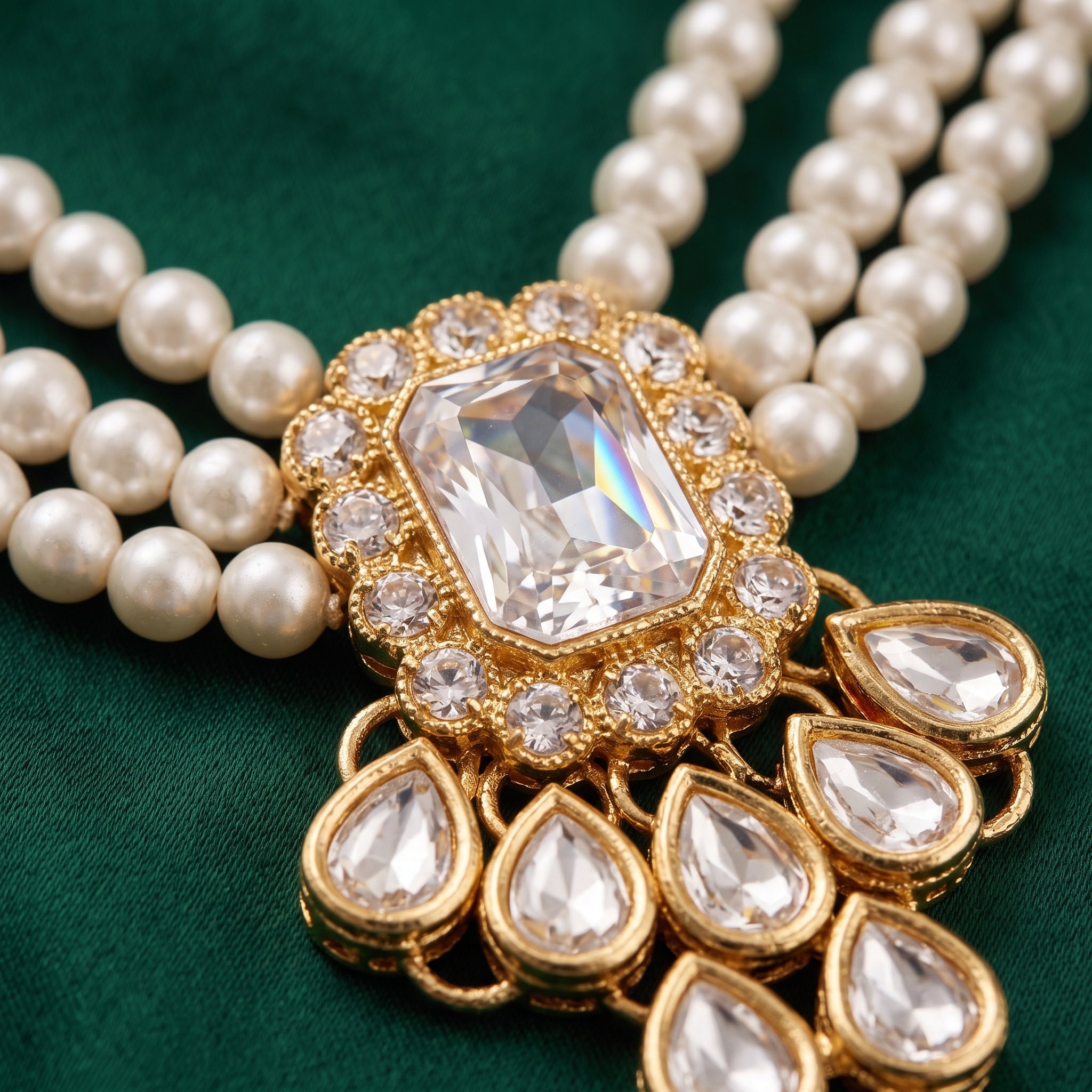 Rajvanshi Pearl Kundan Bridal Jewellery Set | Necklace + Earrings + Maang Tikka