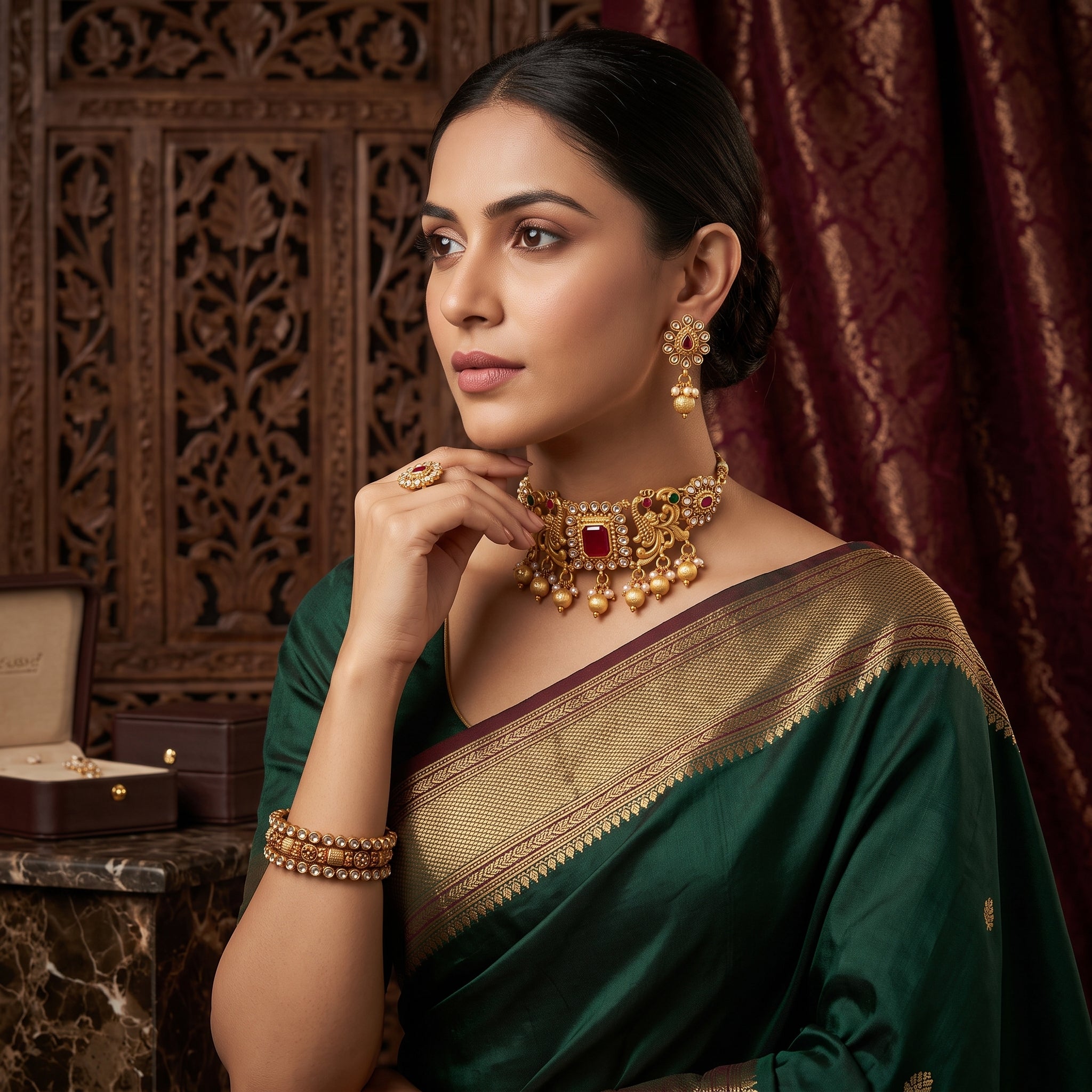 Maharani Ruby Heritage Neck Choker Set