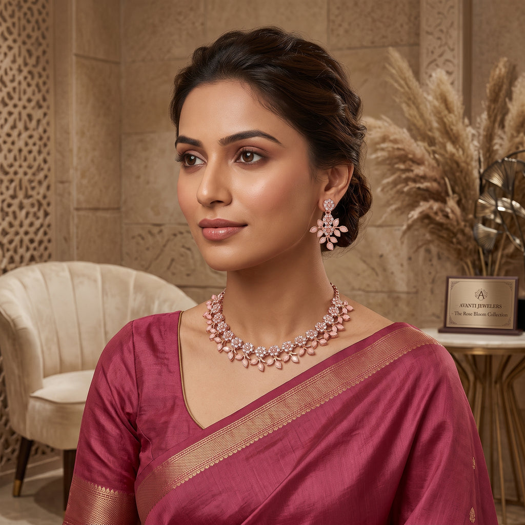 Dual Blossom Crystal Necklace Combo Set