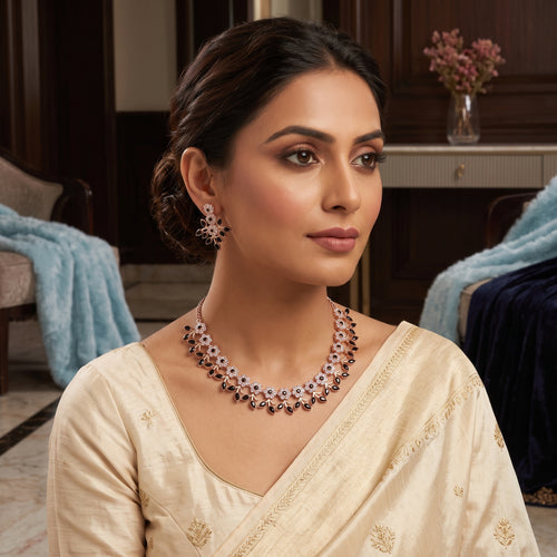 Dual Blossom Crystal Necklace Combo Set