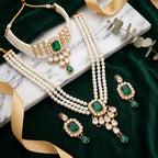 Maharani Emerald Pearl Bridal Layered Set