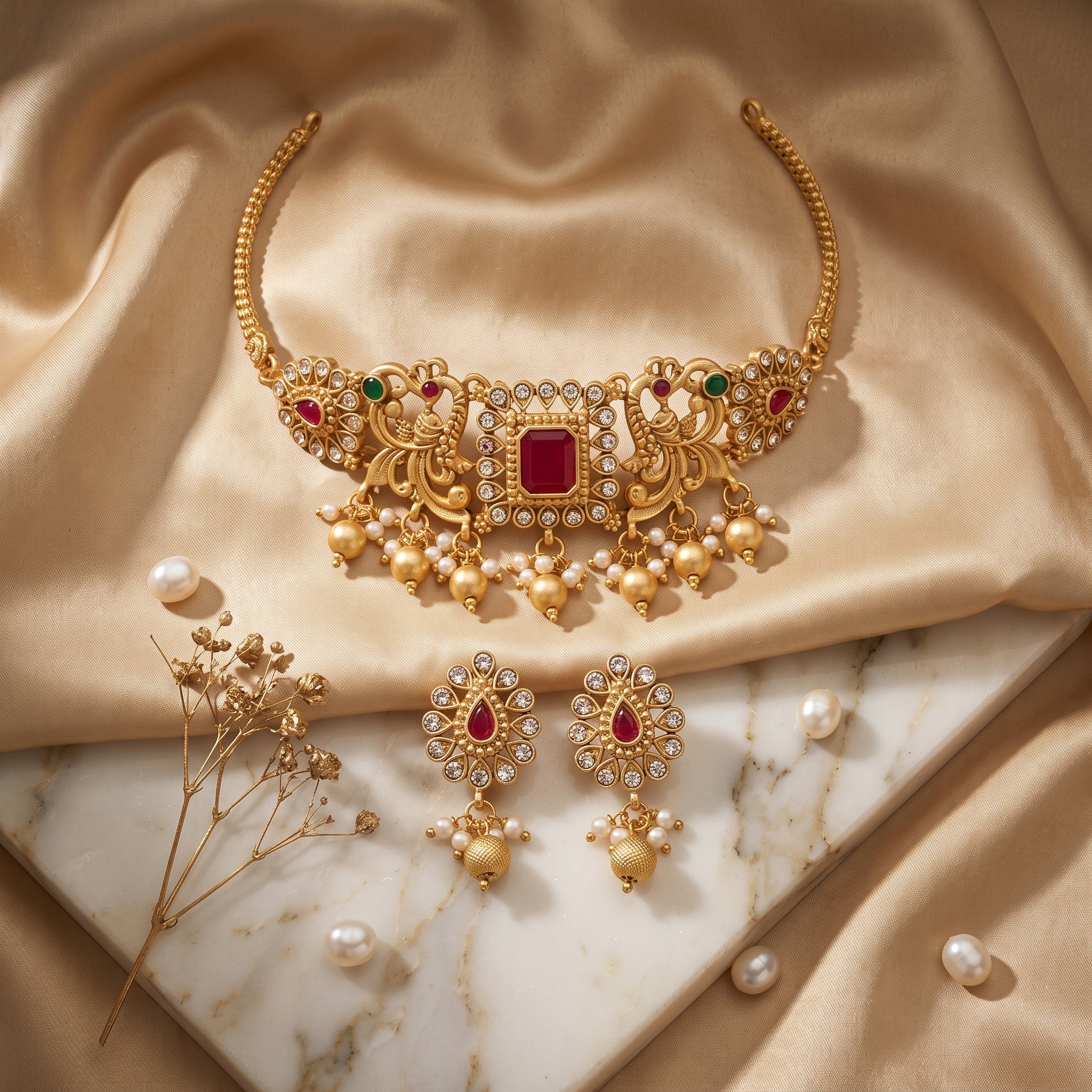 Maharani Ruby Heritage Neck Choker Set