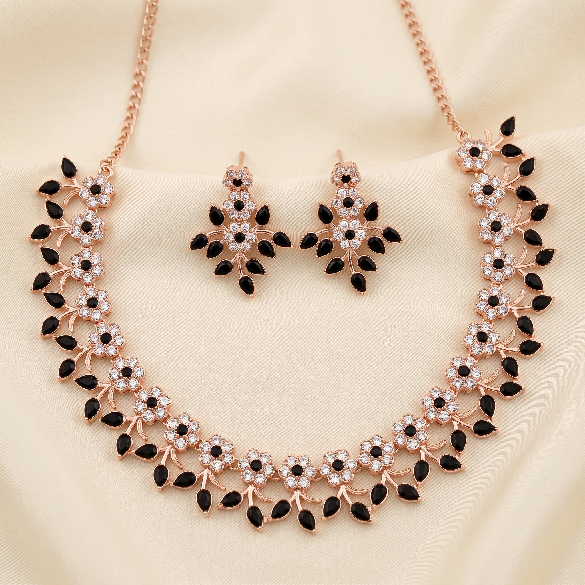Dual Blossom Crystal Necklace Combo Set