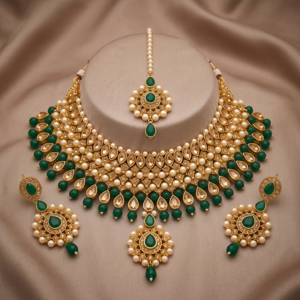 Maharani Emerald Pearl Bridal Choker Set