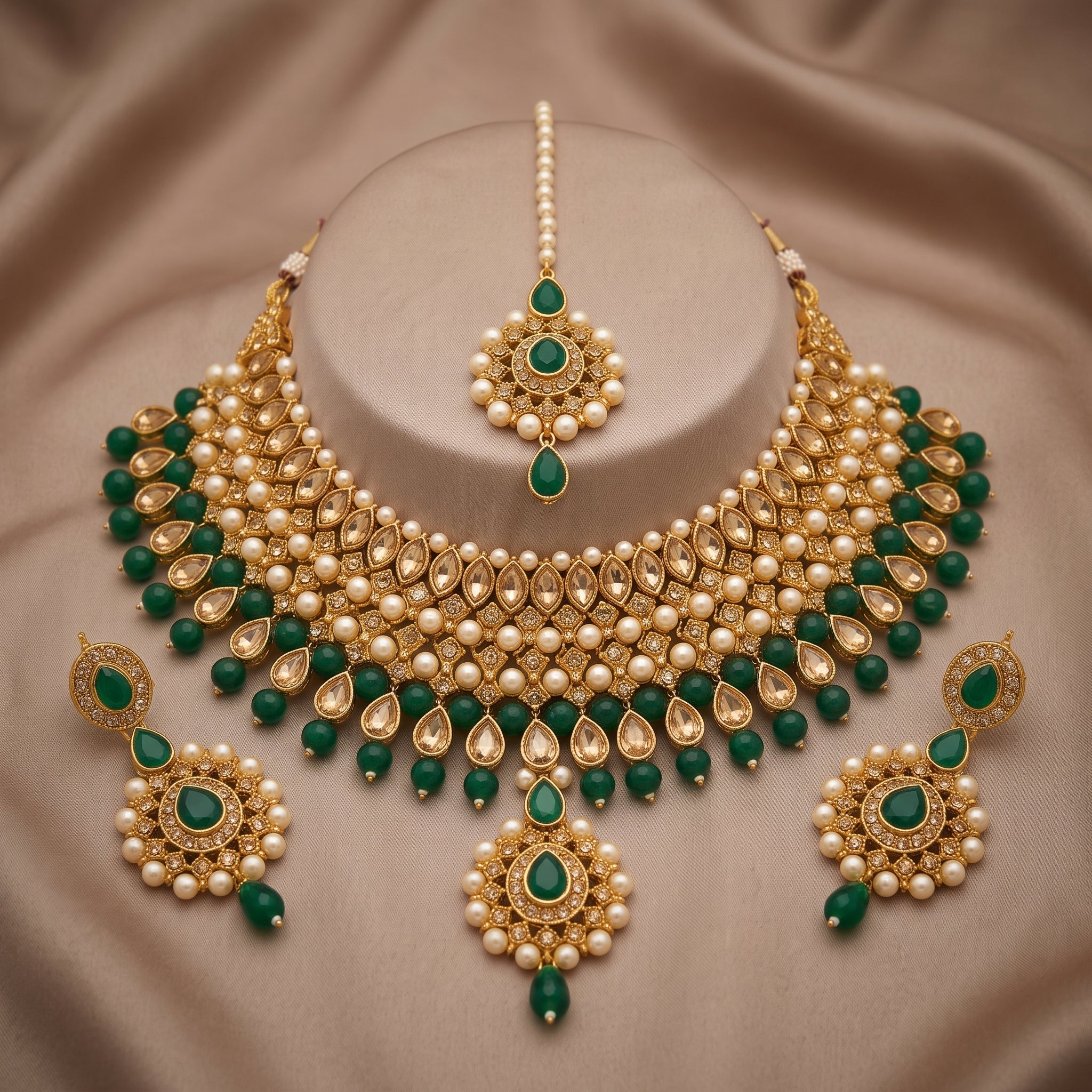 Maharani Emerald Pearl Bridal Choker Set