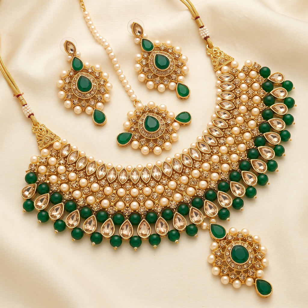 Maharani Emerald Pearl Bridal Choker Set