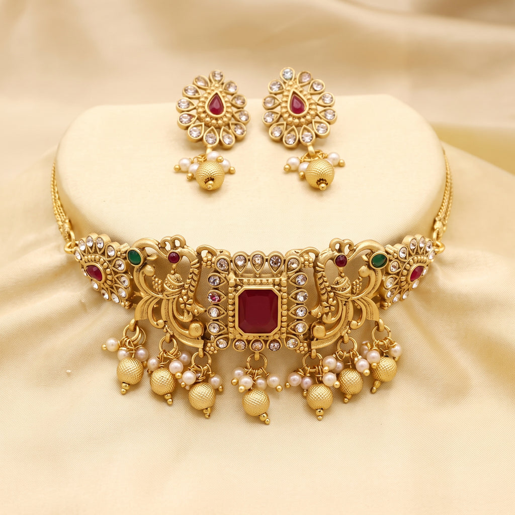 Maharani Ruby Heritage Neck Choker Set