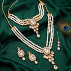 Rajvanshi Pearl Kundan Bridal Jewellery Set | Necklace + Earrings + Maang Tikka