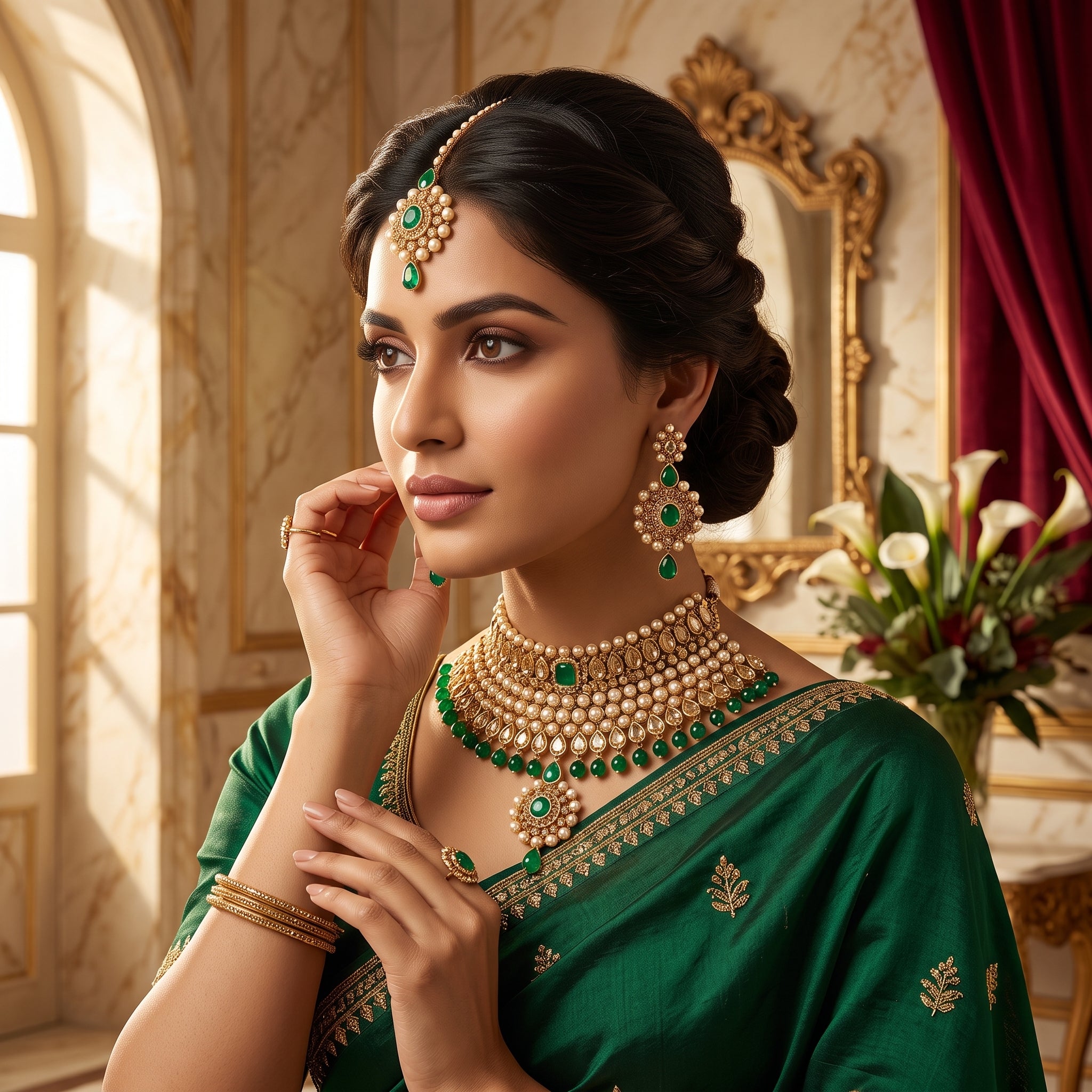 Maharani Emerald Pearl Bridal Choker Set